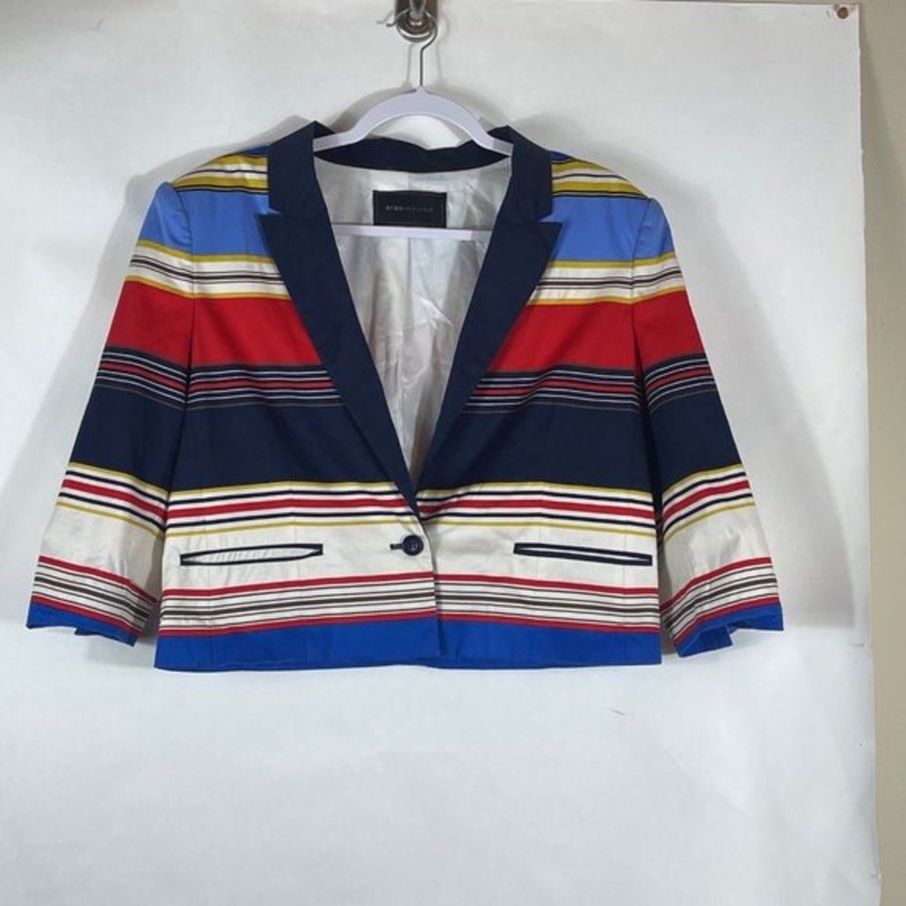 BCBG MAXAZRIA Natalia Blazer Jacket Womens’s Small Multicolor Stripe Career Crop